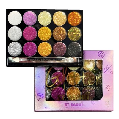 Набор теней-глиттеров для век Sabbi Extra Shimmer Gel Glitter Eyeshadow 2х15 colors