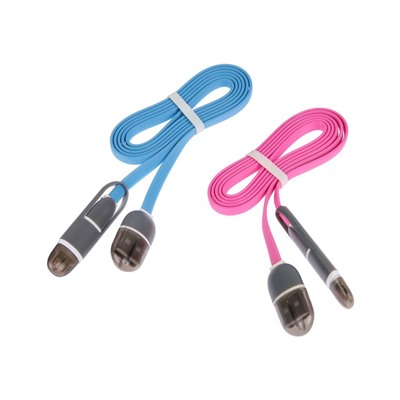 Кабель 2 в 1 Luazon, microUSB/Lightning - USB, 1 А, 0.9 м, плоский, МИКС