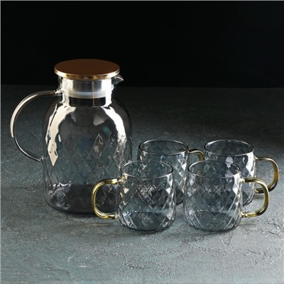 Набор для напитков из стекла Magistro «Дарк. Ромб», 5 предметов: кувшин 1,6 л, 4 кружки 350 мл, цвет серый