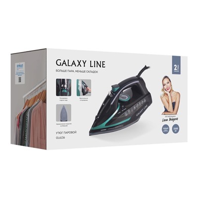 Утюг Galaxy LINE GL 6136, керамическая подошва, 80 г/мин, 350 мл, чёрно-зелёный