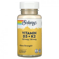 Solaray, витамины D3 и K2, без сои, 60  капсул