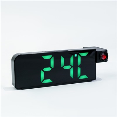 Часы электронные настольные, будильник, термометр, с проекцией, зеленые цифры, 19.2х6.5см